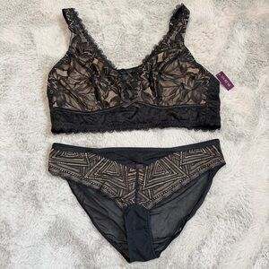 Adore Me Lace Black Nude Wireless Bra Size 2X Sheer Underwear 1X Sexy Set New